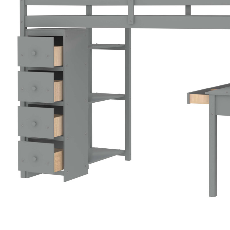 Lit mezzanine simple Putman avec bureau intégré, gris