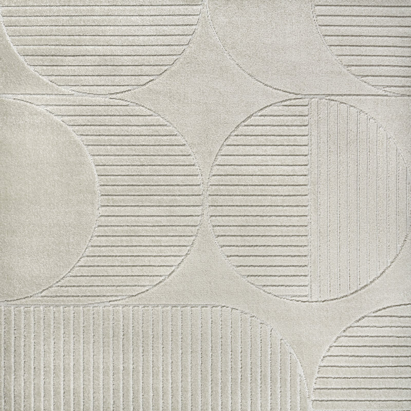 Arnika High-Low Geometric Arch Scandi Striped Ivory/Cream Indoor/Outdoor Rug, Square 6'