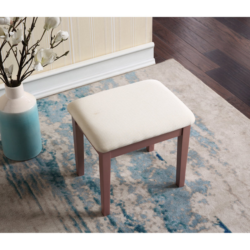 Rose Gold Vanity And Stool , Wooden - 3 Storage Compartments, Adjustable Oval Mirror, Spacious Tabletop For Makeup, Padded Upholstered Ample Cushioned Seat