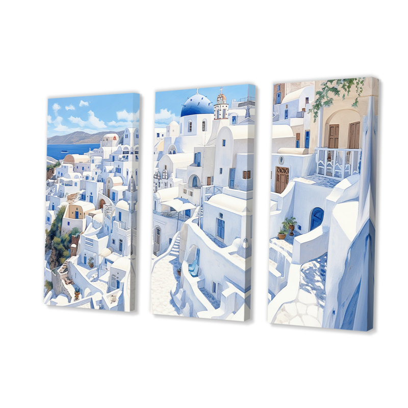 «Greek Santorini Odyssey III», reproduction sur toile 3 pièces, H 28 po x l 36 po x P 1 po