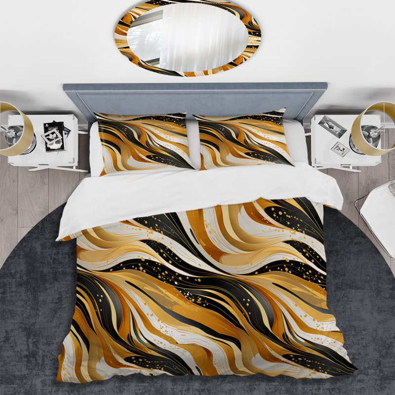 Literie Gold And Black Striped Bengals, Housse de couette simple + 1 taie décorative stan
