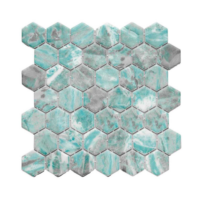 Eterna Hexx 12'' x 12'' Recycled Glass Mosaic, Beryl