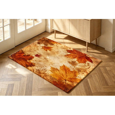Tapis en velours antidérapant, imprimé feuille d'érable d'automne rétro, tapis décoratif, décoration intérieure artistique pour le salon, la chambre à coucher, le vestibule, la porte d'entrée, la cuisine, le balcon, appartement