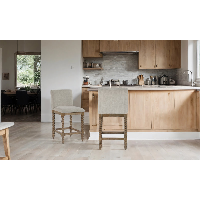 Tabouret de comptoir Tamami, Beige, 2, Brun