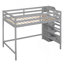 Lit mezzanine double avec garde-robe et escalier de rangement intégrés, gris