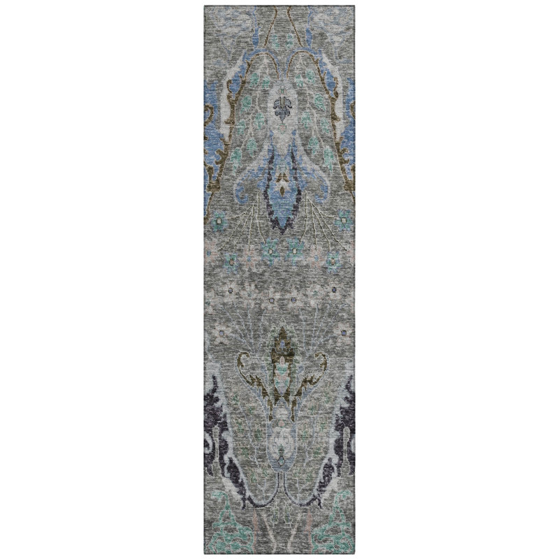 Machine Washable Indoor/Outdoor Xhevrie Pewter Rug, Runner 2'3" x 7'6"