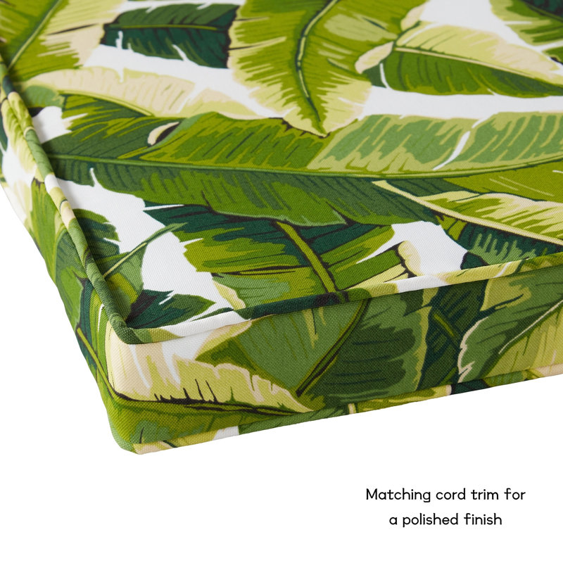 Outdoor Dining Chair Seat Pad, Palm Leaves White