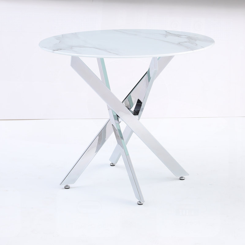 Plateau de table circulaire moderne en verre trempé avec cadre en fer robuste, parfait pour les repas et les espaces polyvalents