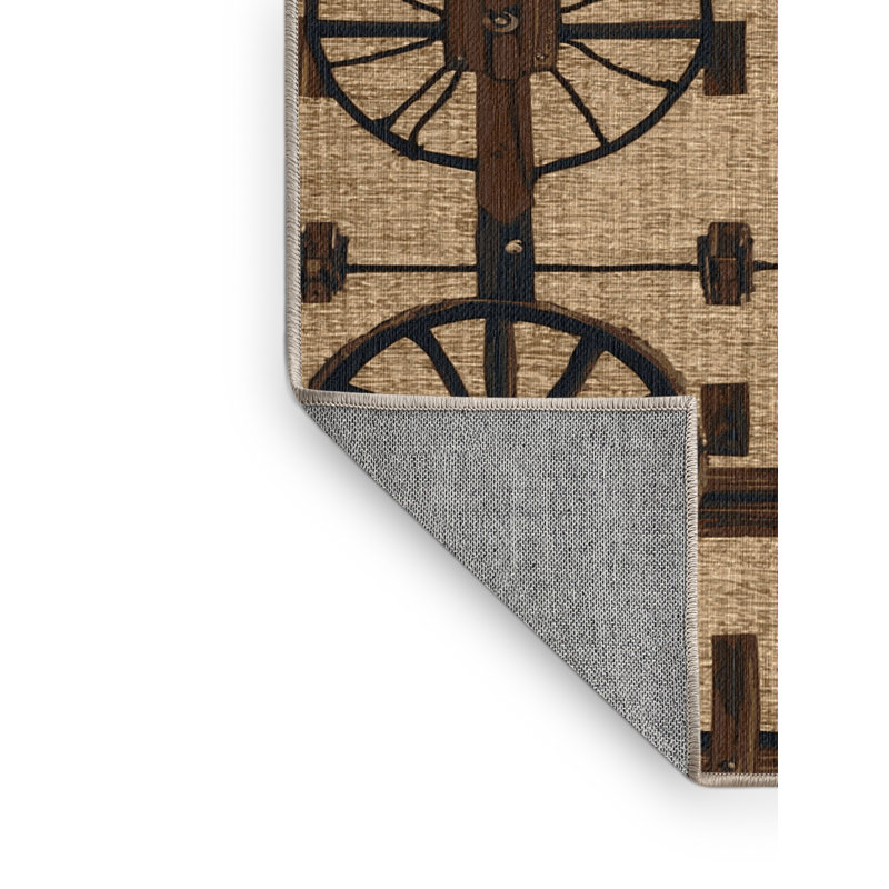 Washable Farm Wagon Farm Area Rug, Square 4'