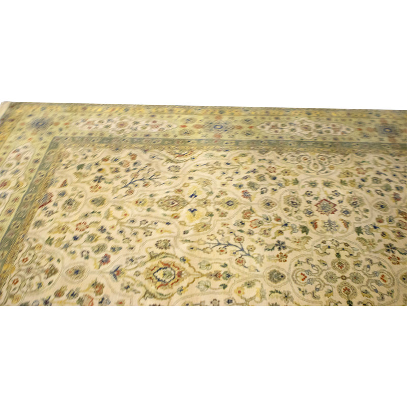 Tapis ivoire et doré de haute qualité noué à la main