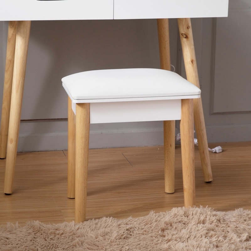 Design élégant et moderne de tabouret de maquillage en bois, siège de pu confortable avec coussin antidérapant. (blanc)
