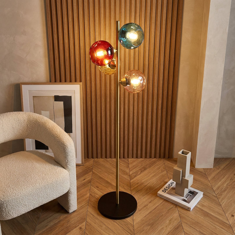 Lampe sur pied Opus à 4 lumières avec globe en verre doré