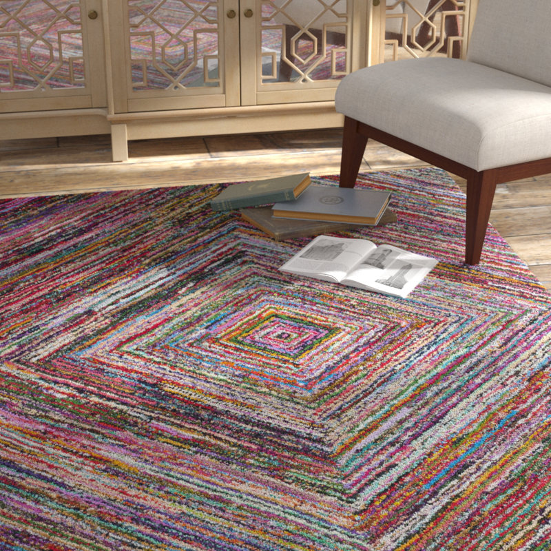 Tapis rouge / rose en coton touffeté à la main Anaheim, Rectangle 8 pi x 10 pi