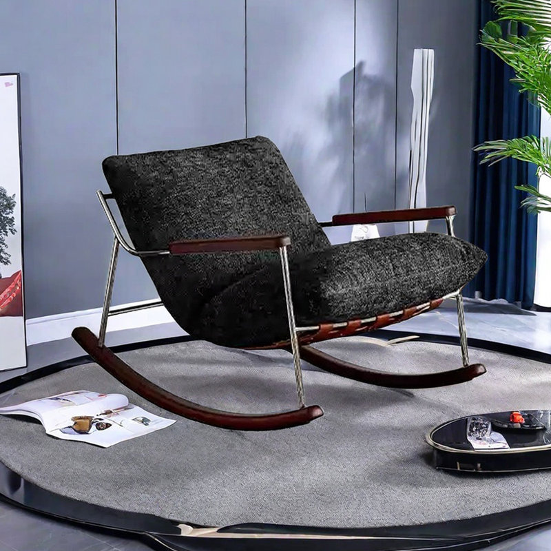 Chaise berçante confortable en chenille amovible, Noir, noir, noir, noir