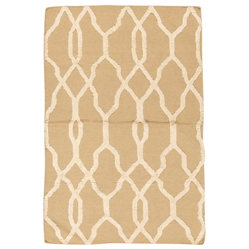 Hand Knotted Wool Area Rug in Taupe And Ivory