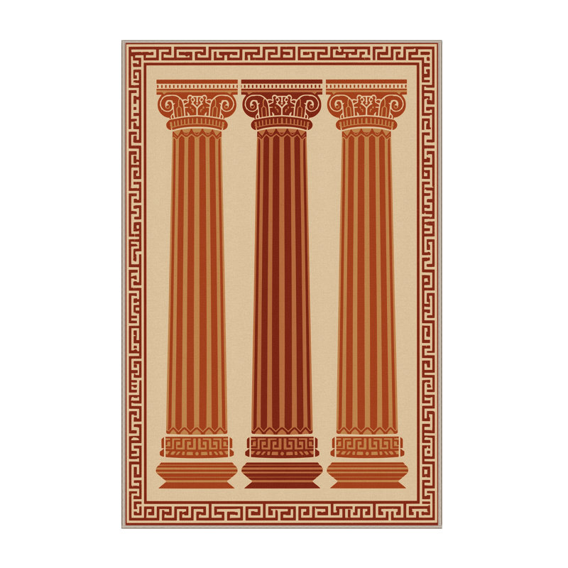 Machine Washable Orsolya Athens Parthenon Classic Oriental Rug in Brown – Beige Binding, 3x5