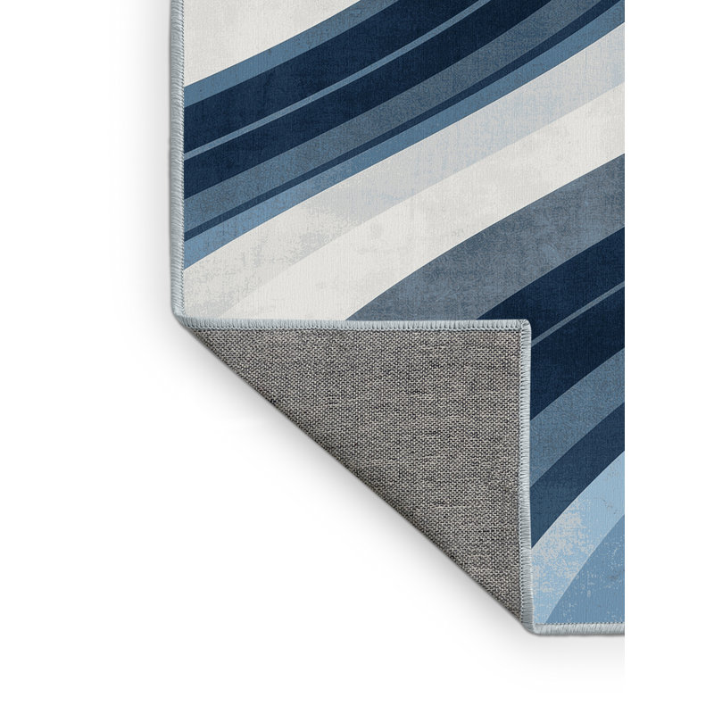 Machine Washable Marvale Skiing Slalom Sleek & Chic Modern Arc Rug in Green – SkyBlue Binding, 2x4