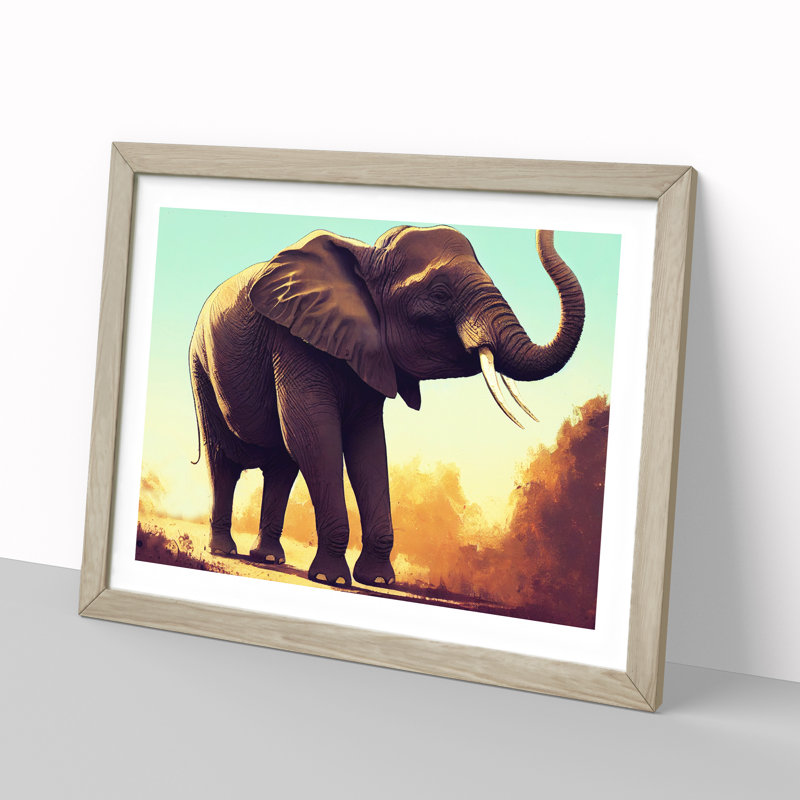 Elephant Portrait - Single Picture Frame Print, 25cm H x 34cm W x 2cm D, Oak 