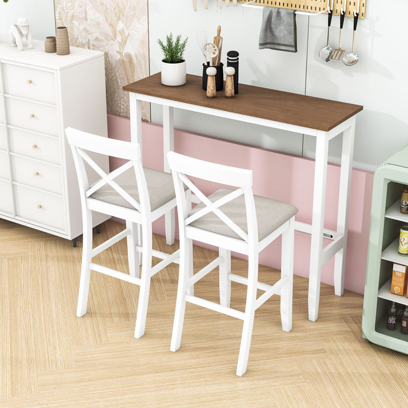 Ensemble repas avec table rectangulaire et 2 chaises rembourrées, Brun