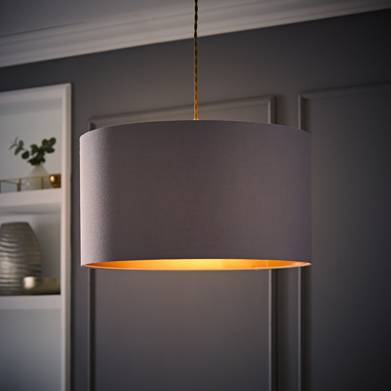 Reni 25cm H Cotton Drum Pendant Shade ( Uno ), Grey/Copper