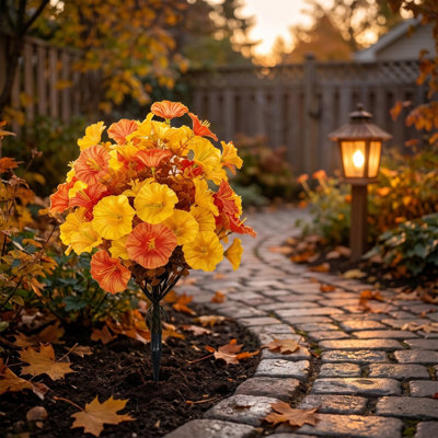 Fall Artificial Flowers With Ground Stake Orange Yellow  Fake Silk Flower Picks Outdoor Garden Cemetery Grave Memorial Floral Decor