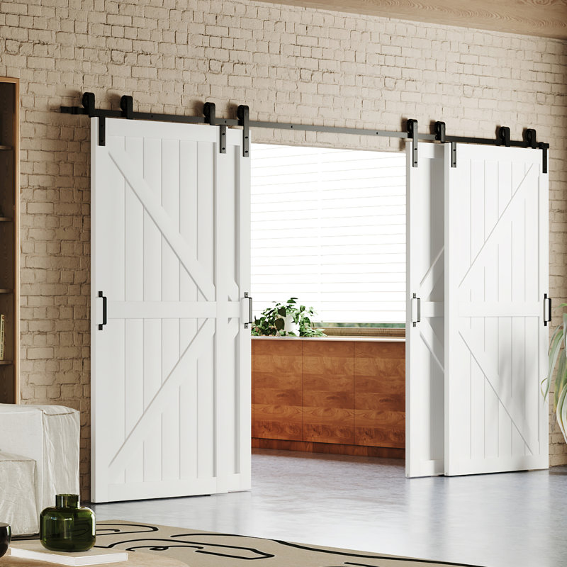 K Shape Design - Manufacture Wood Double Sliding Bypass Barn Door With Hardware, 152"x84"