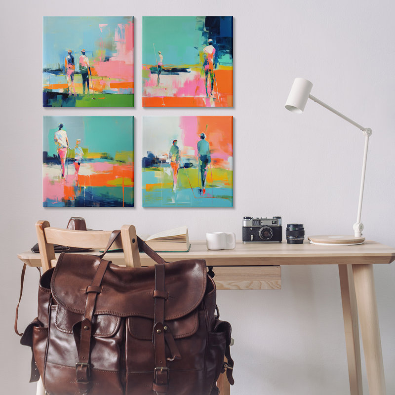 «People on Golf Course», ensemble de 4 toiles d'art par Irena Orlov