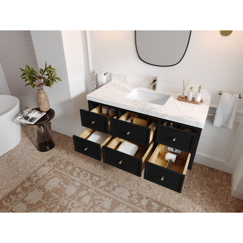 Roswell Floating 42'' Single Bathroom Vanity with Quartz Top, Calacatta Gold