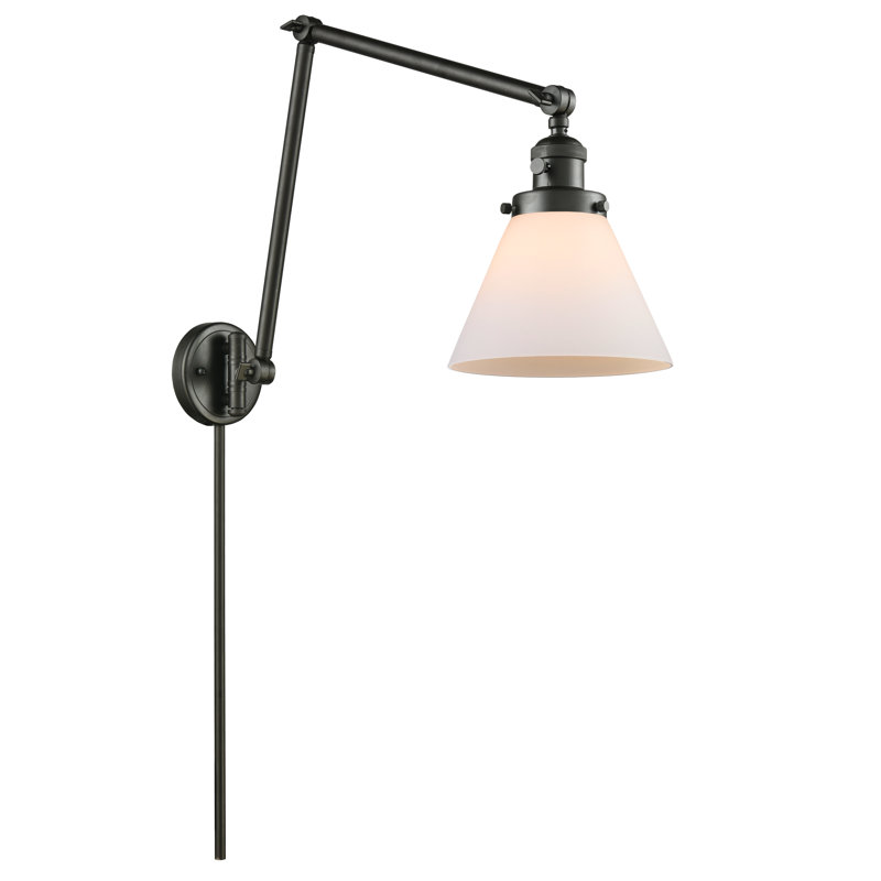 Cone 1 Light Swing Arm, Oil Rubbed Bronze, Matte White Cased, 60 Watt Vintage Incandescent Bulb