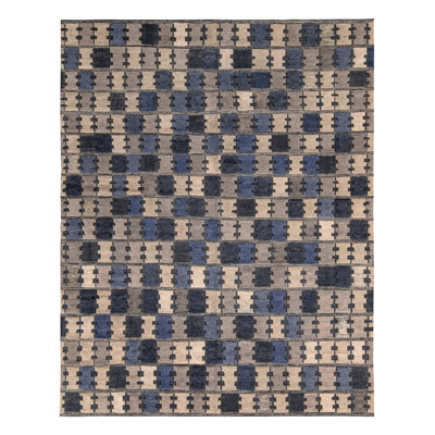 Scandinavian Hand Knotted Wool Geometric Area Rug