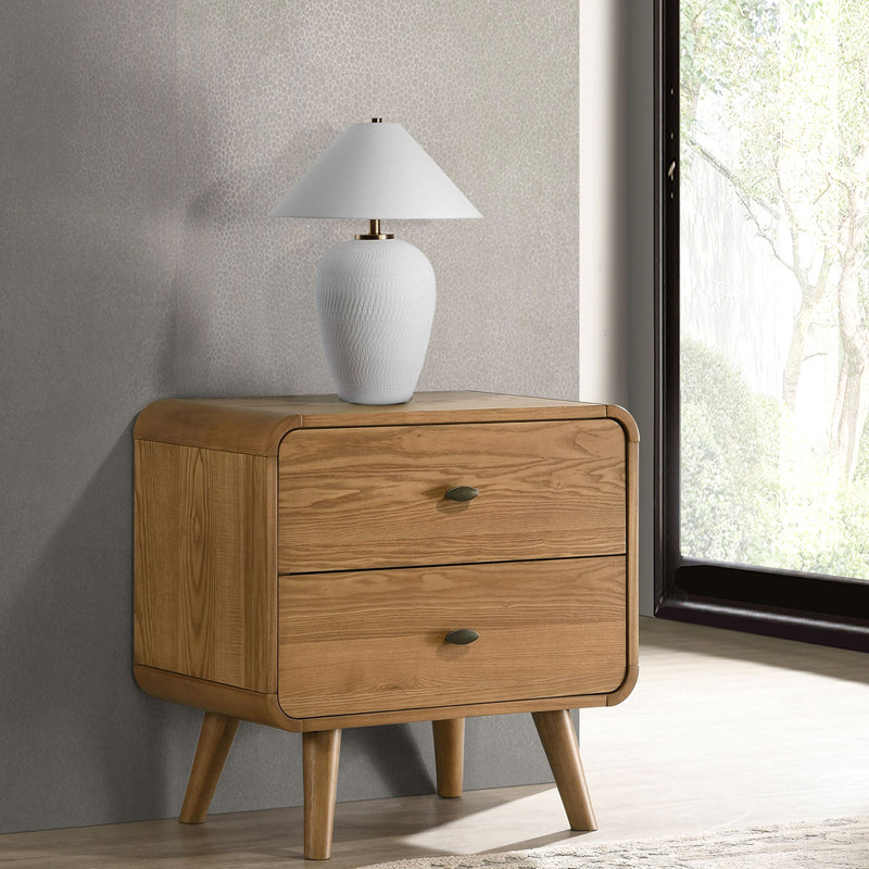 2 tables de chevet avec finition en bois de frêne et rebords arrondis pour chambre double