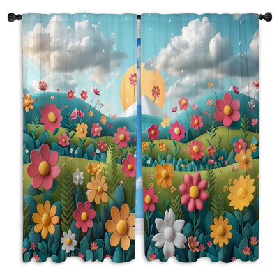 Floral Window Curtains  Nature Colorful Landscape Drapes - 2 Panels