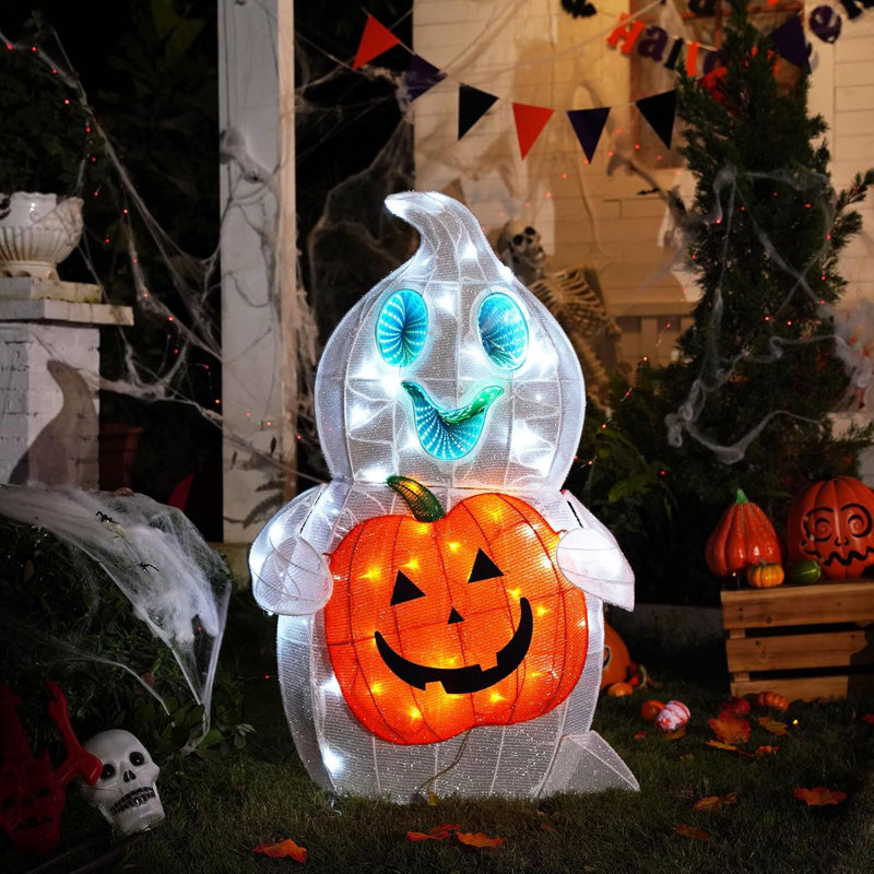 Décoration d'Halloween fantôme, décorations d'Halloween animées 5 couleurs avec 128 lumières DEL