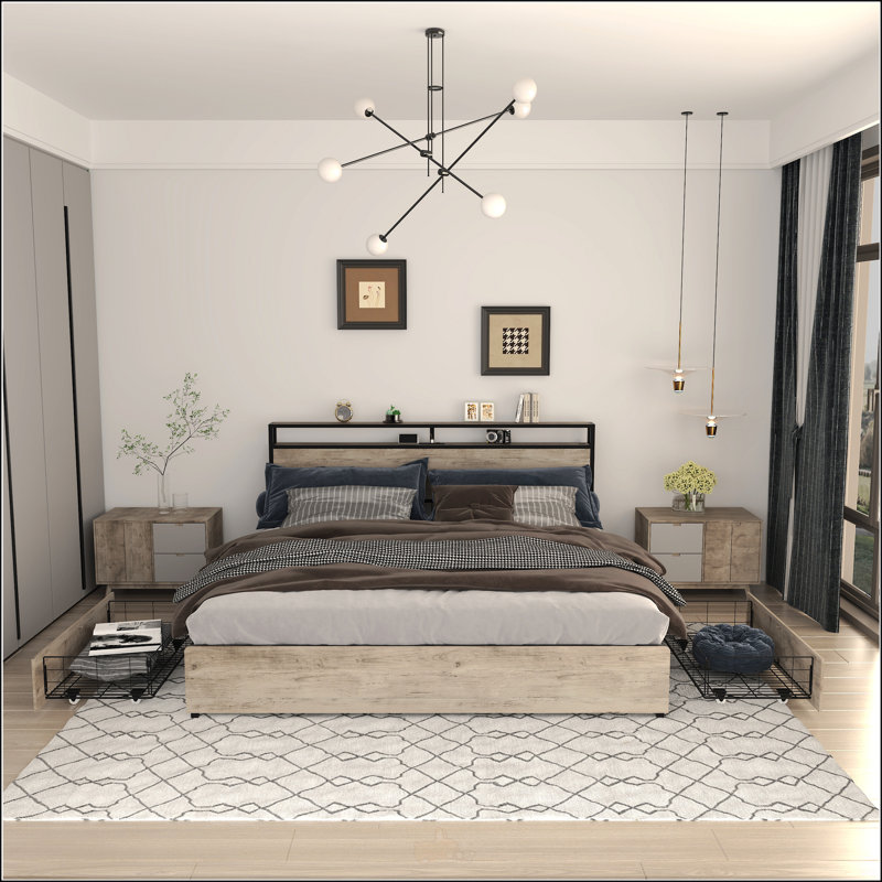Full Bed Frame, Gray Wash, Full