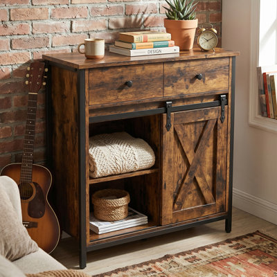 Buffet Farmhouse avec porte de grange coulissante et tablettes réglables, rangement de buffet de café avec conception anti-basculement pour la cuisine, le salon, le vestibule