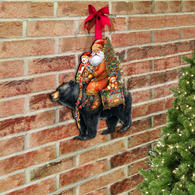 Décoration murale en bois Kolleick Père Noël et ours