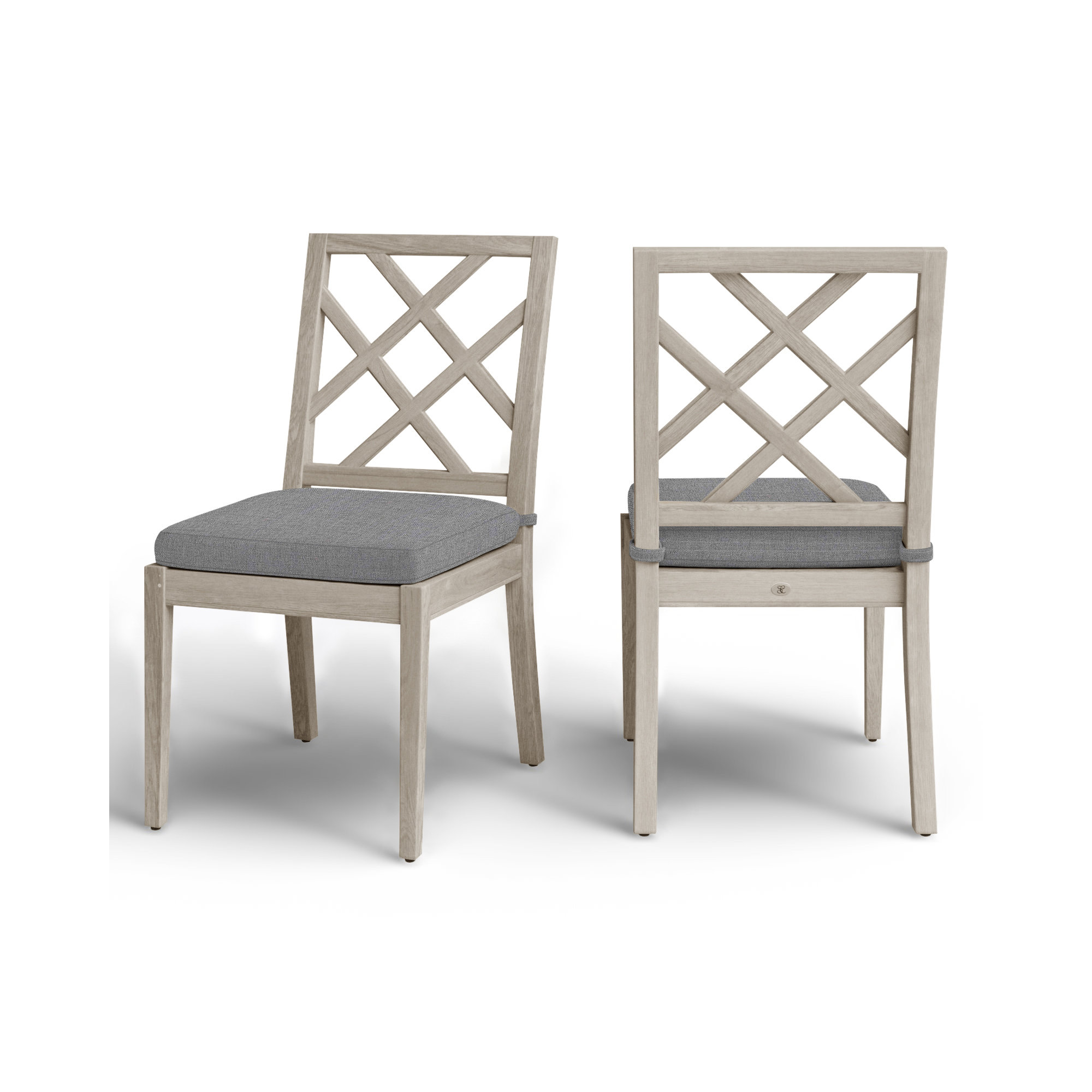 Haley Teak Outdoor Side Chair Latticework Back, No Welt, Oyster Teak, Perigold Ishi Anthracite
