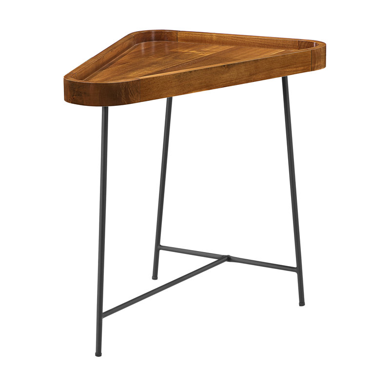 Table de bout triangulaire 27 po Korey, Bois de grève d'acacia, Noir
