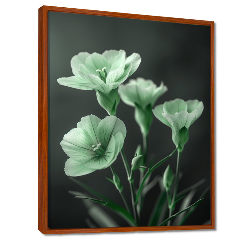 «Monocrhome Green Greey Romantic Carnations Glow», reproduction d'art mural, Toile avec cadre flottant brun