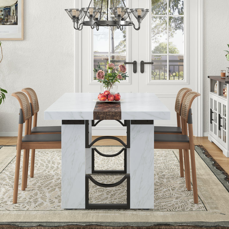 Grande table de salle à manger rectangulaire de 71 pouces pour 6 à 8 personnes, table de cuisine moderne avec plateau en marbre, table de salle à manger de 6 pi, table de salle à manger luxueuse pour le salon, bureau à domicile