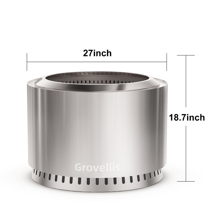 18.7'' H X 27'' W Stainless Steel Smokeless Fire Pit, Outdoor Low Smoke Wood Burning Fire Pit, Silver