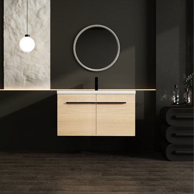 Meuble-lavabo en chêne 24 po avec lavabo à poser en résine, armoire 2 portes, bois d'ingénierie, ameublement américain 24 po - 2 portes