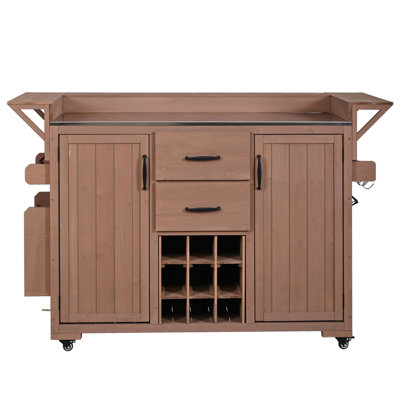 Modern 60.2"W Outdoor Kitchen Island with Wheels