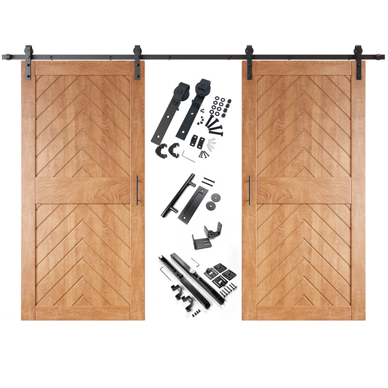 Porte de grange 4-en-1 finie et non assemblée avec deux pièces de quincaillerie avec support d'installation non encastrée Homacer 36 po x 84 po Homacer