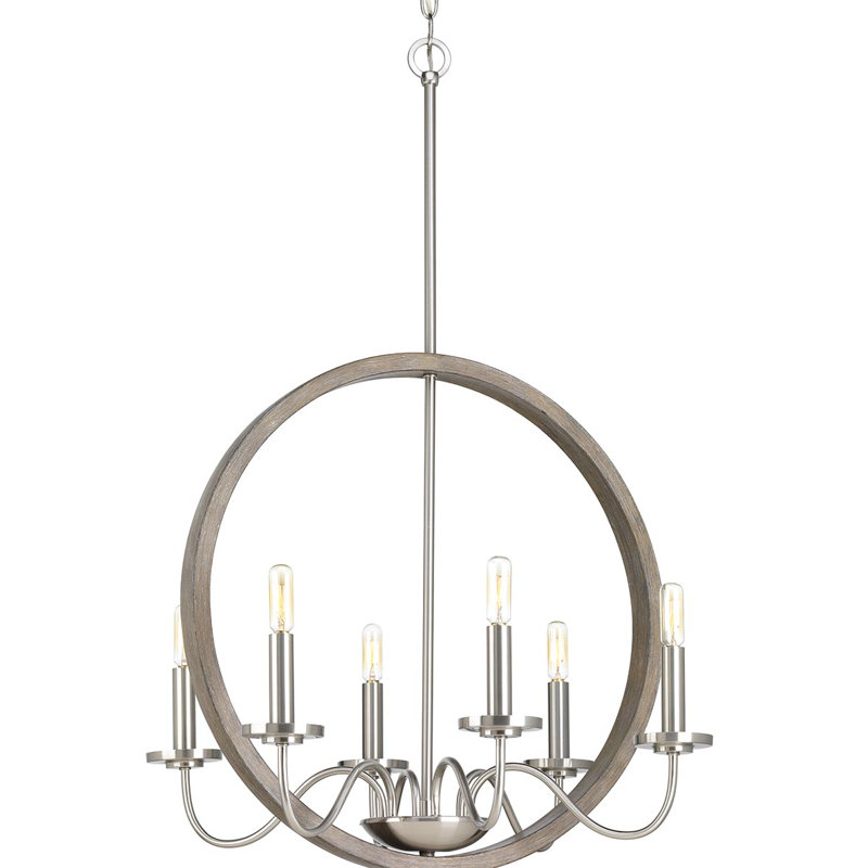 Maez 6 - Light Dimmable Geometric Chandelier, Brushed Nickel