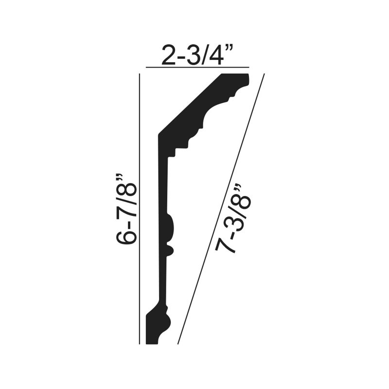 2-3/4 in x 6-7/8 in x 6 in Long Grapevine Polyurethane Crown Moulding Sample