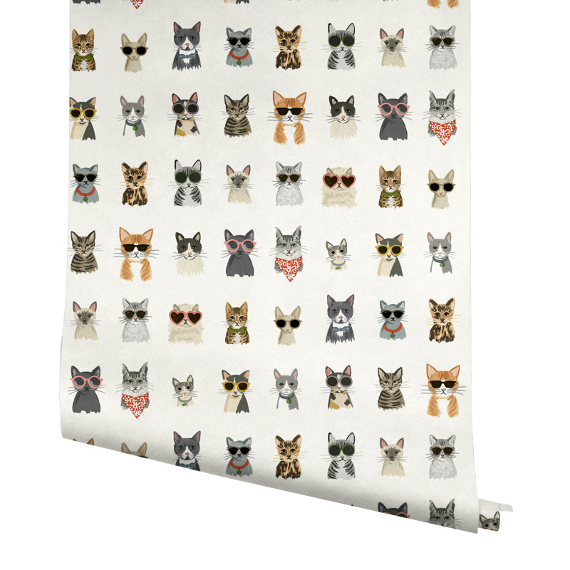Cool Cats Peel & Stick Wallpaper Roll, Multi White