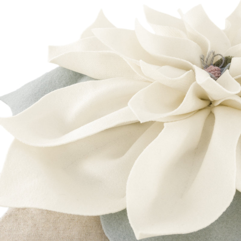 Appliqued 100% Cotton Canvas Throw Pillow, Cream