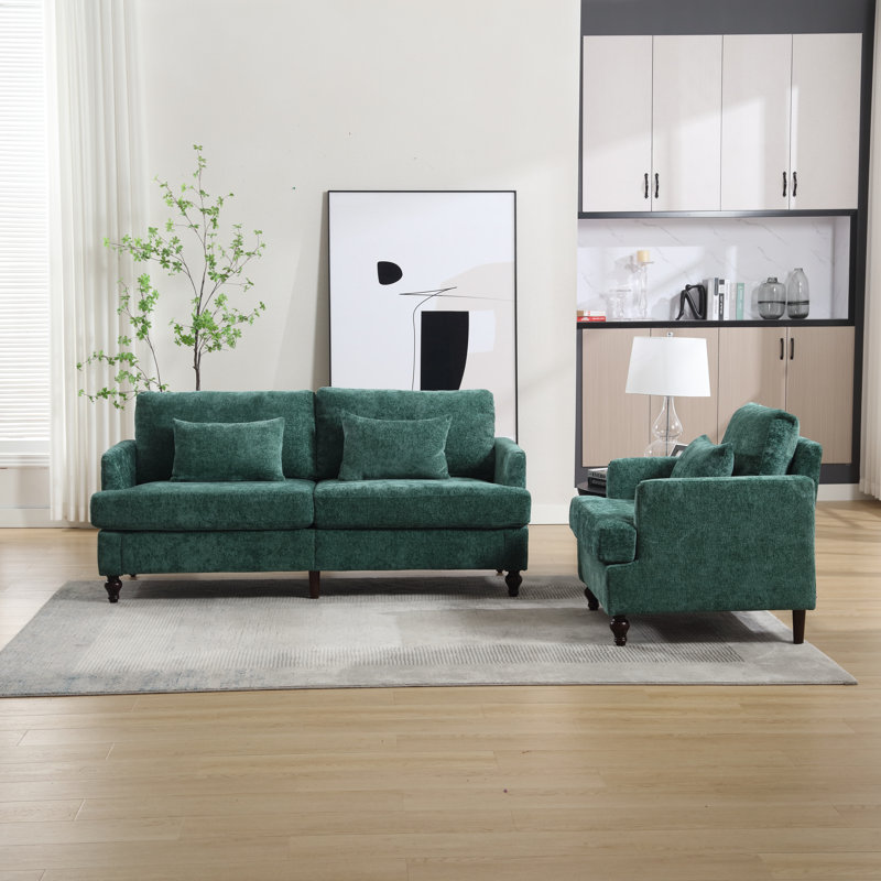 Ensemble de salon en chenille 2 pièces, Vert