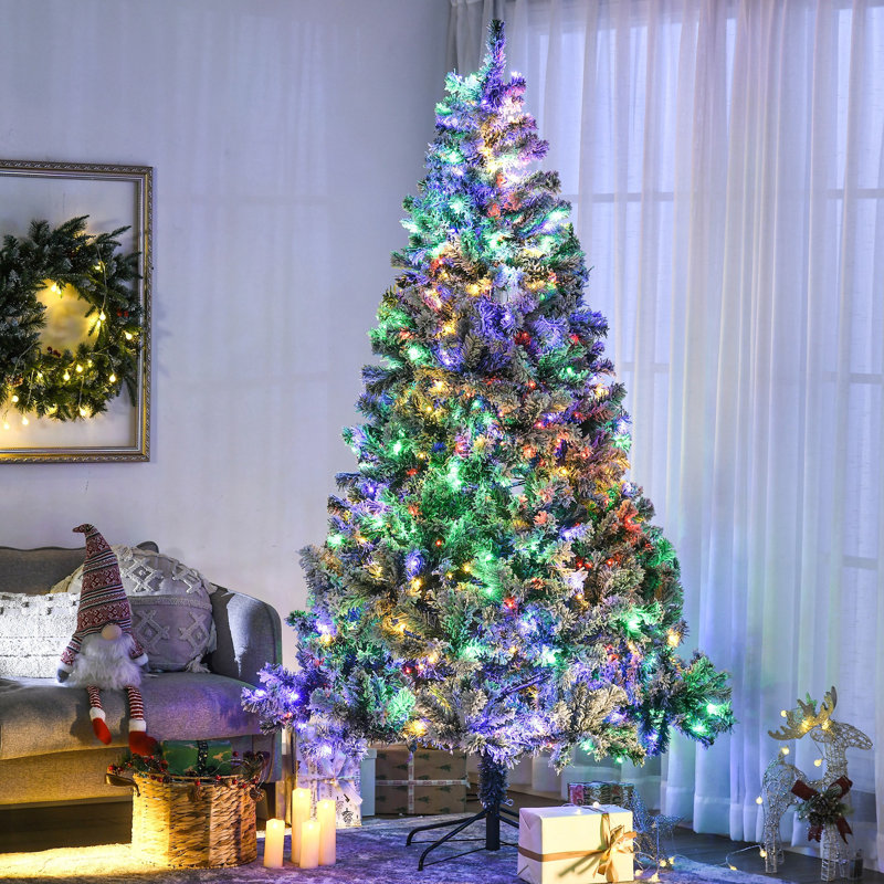 Arbre de 7,5 pi avec 1149 branches, 550 blanc chaud, moelleux, arbre de Noël artificiel Holiday Delight, lumières DEL colorées, feuilles floquées, décoration de base stable